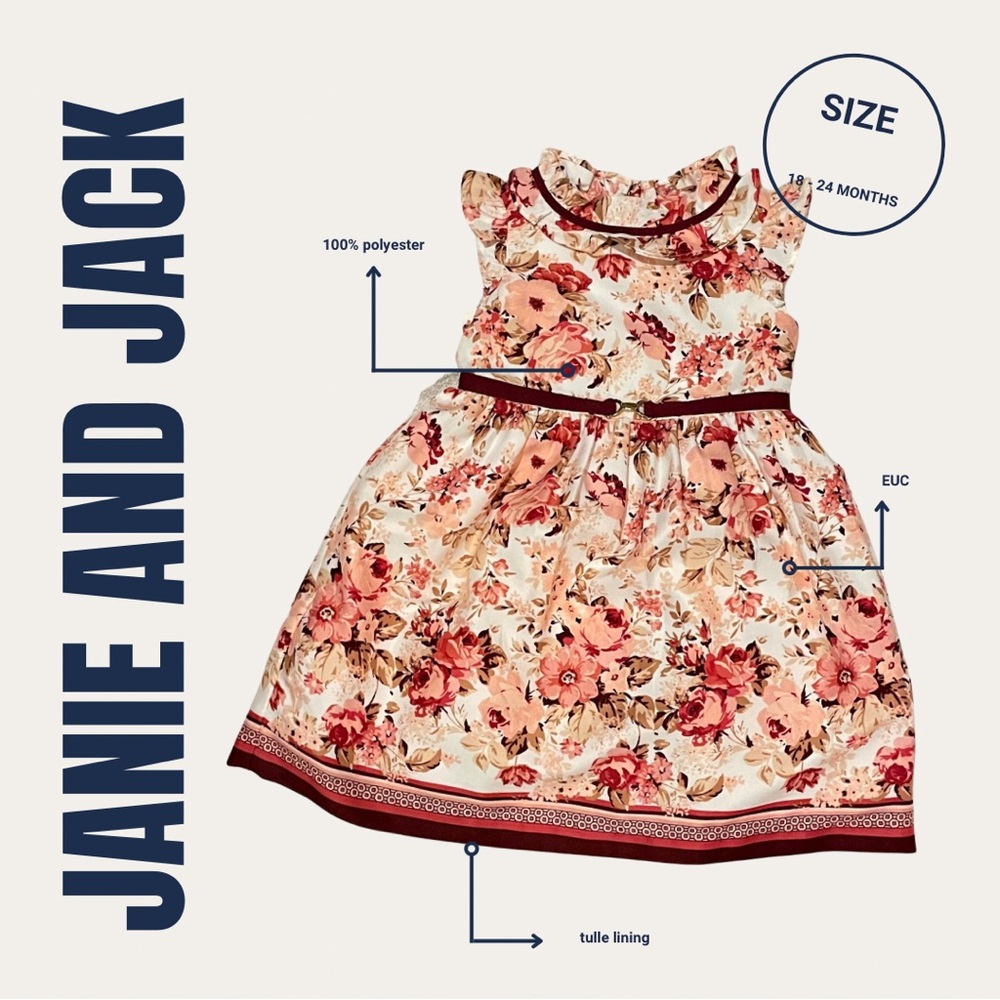 Janie and Jack | Little Girls Pink & Maroon Floral Dress (18-24 months)